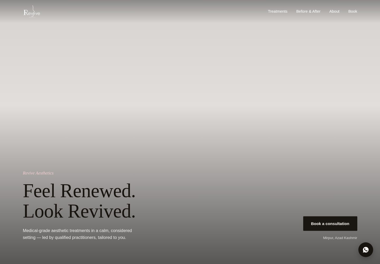 Revive Aesthetics website hero and header