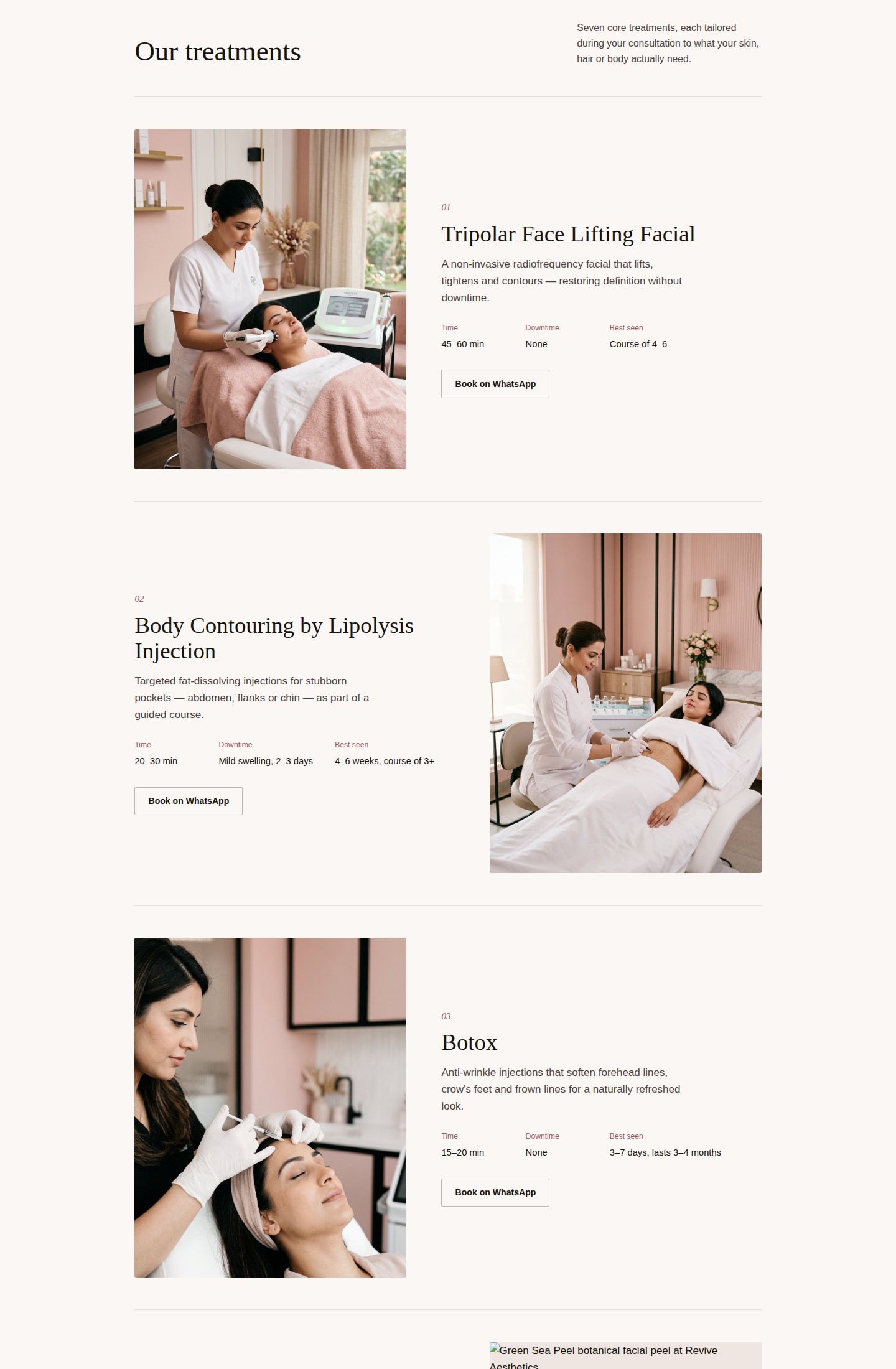Revive Aesthetics treatments section